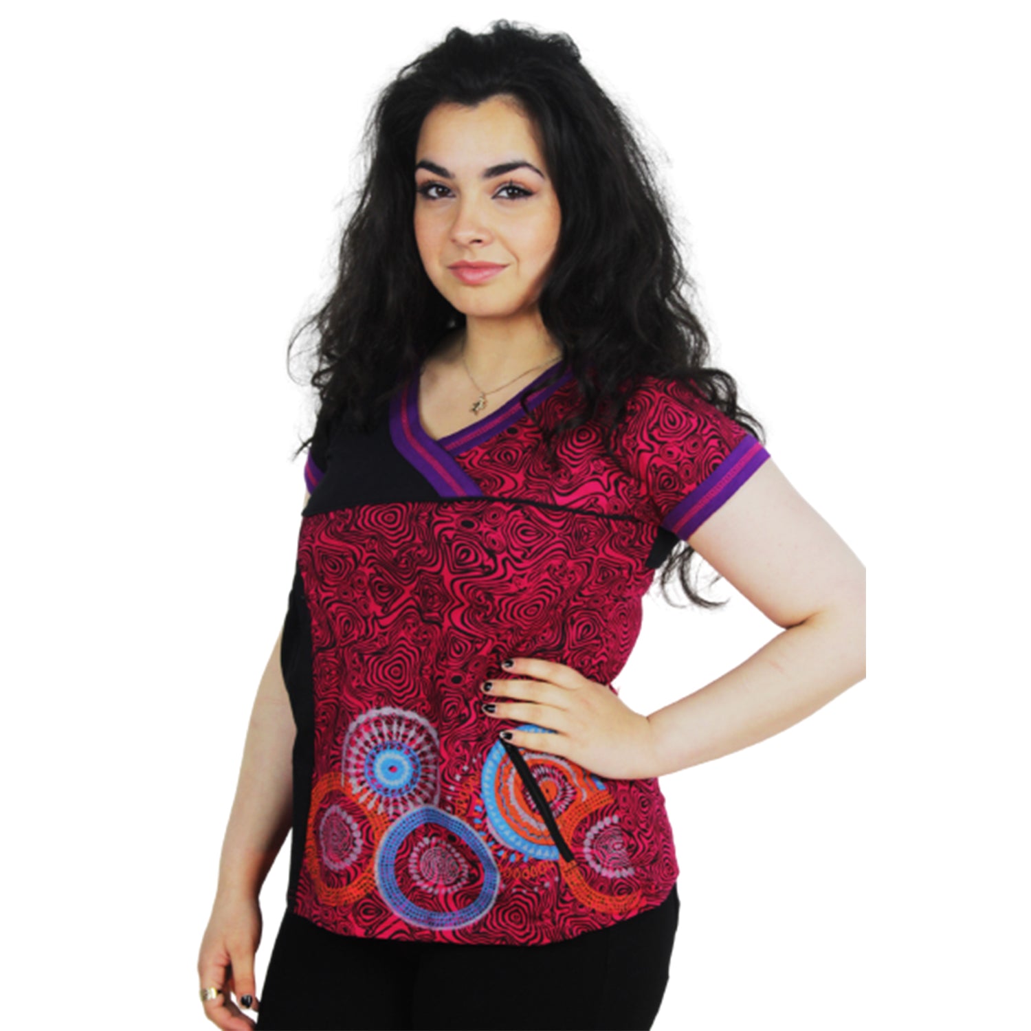 Ganesha Handicrafts, Mandala Pattern V-Neck, Mandala V-Neck, Womens fashion V-Neck T-shirt, Trending for Women's V-Neck T-shirt. Mandala style V-Neck T-shirt.