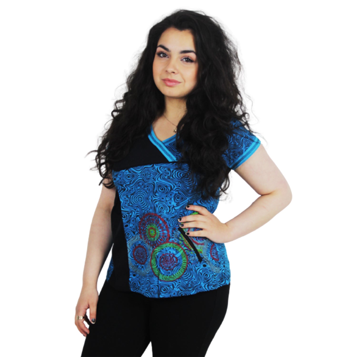 Ganesha Handicrafts, Mandala Pattern V-Neck, Mandala V-Neck, Womens fashion V-Neck T-shirt, Trending for Women's V-Neck T-shirt. Mandala style V-Neck T-shirt.
