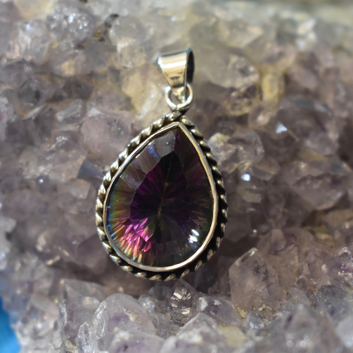 Ganesha Handicrafts Mystic Topaz Tear Drop Pendant (925) Sterling Silver, Sterling Silver, Pendant, Drop Pendant, Tear Drop Pendant, Mystic Topaz pendant, Violet pendent