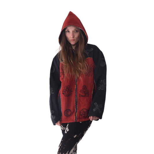 Ganesha Handicrafts Nepalese Block Print Thick Lined Coat, Coat, Block Printed Coat, Nepalese Coat, Lined Coat, Thick Coat, Black & White Coat