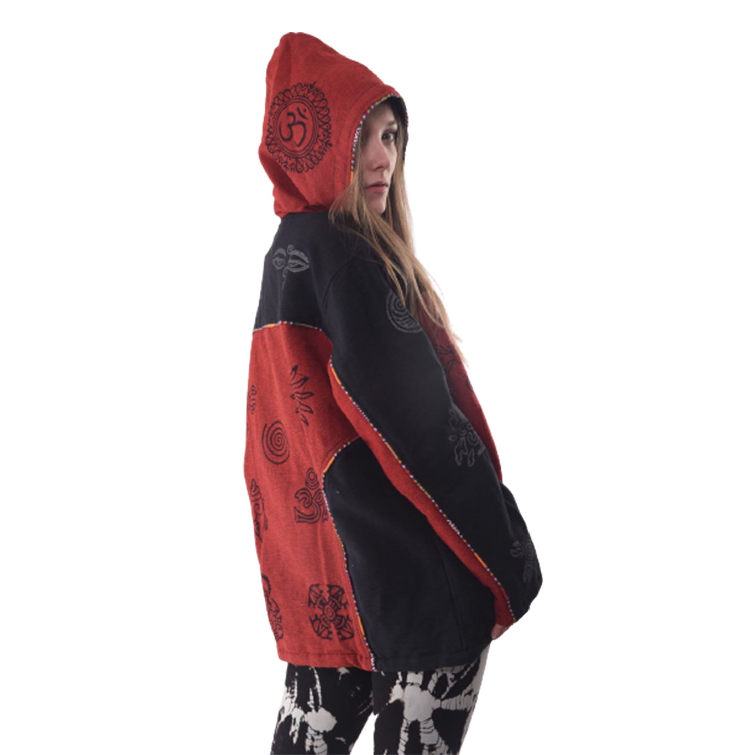 Ganesha Handicrafts Nepalese Block Print Thick Lined Coat, Coat, Block Printed Coat, Nepalese Coat, Lined Coat, Thick Coat, Black & White Coat