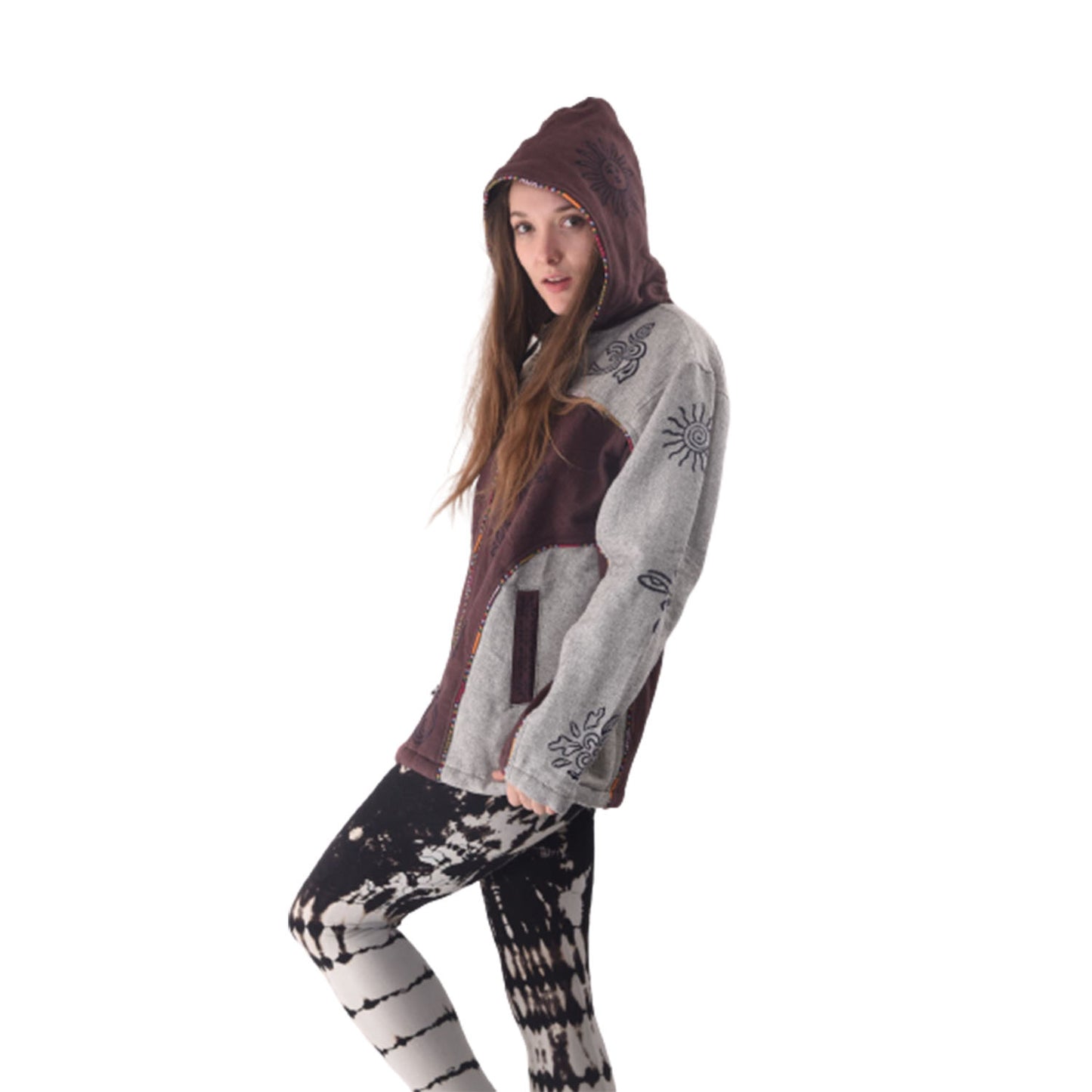 Ganesha handicrafts Nepalese Block Print Thick Lined Coat, Coat, Lined Coat, Print Coat, Thick Lined Coat, Black & Ash Colour Coat