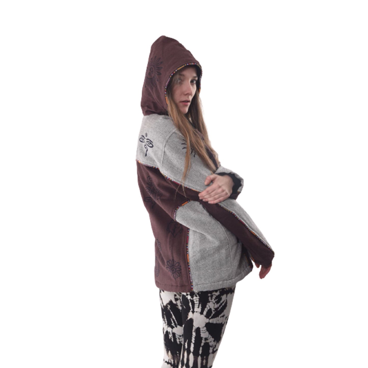 Ganesha Handicrafts Nepalese Block Print Thick Lined Coat, Nepalese Coat, Print Coat, Thick Lined Coat, Block Print Coat, Ash & Brown Colour Coat