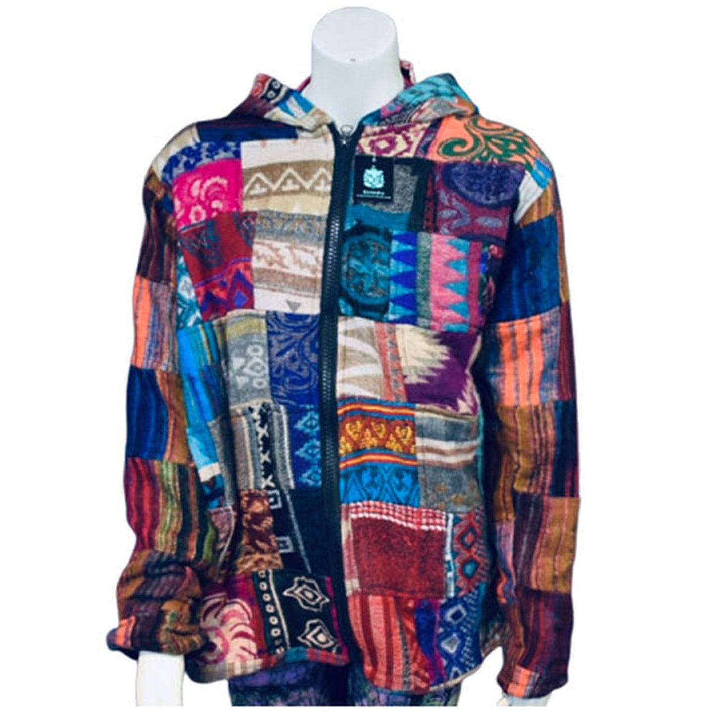 Ganesha Handicrafts Patchwork Nepalese Hoodie, Hoodie, Nepalese Hoodie, Patchwork Hoodie, Multicolour Hoodie