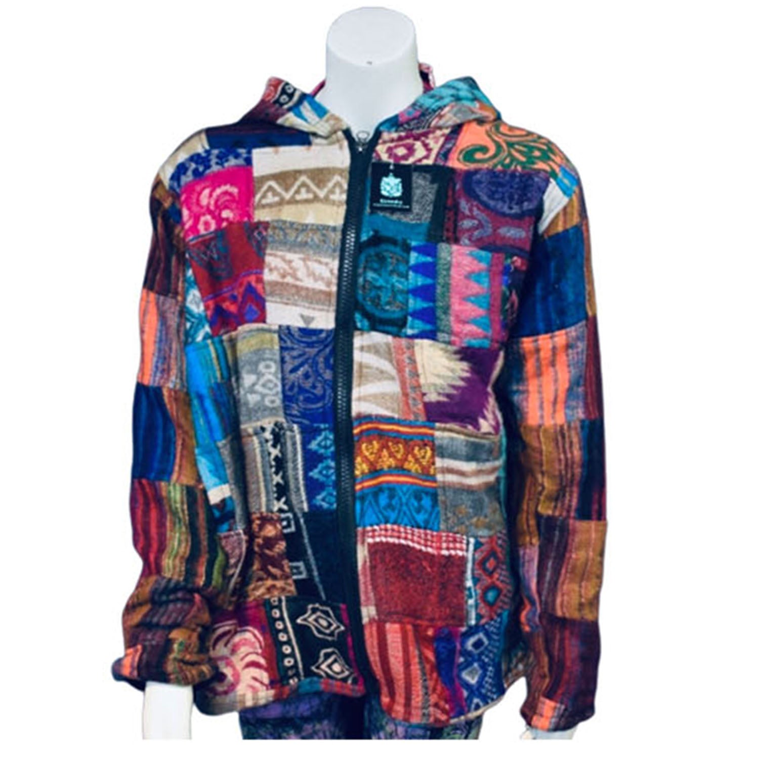 Ganesha Handicrafts Patchwork Nepalese Hoodie, Hoodie, Nepalese Hoodie, Patchwork Hoodie, Multicolour Hoodie