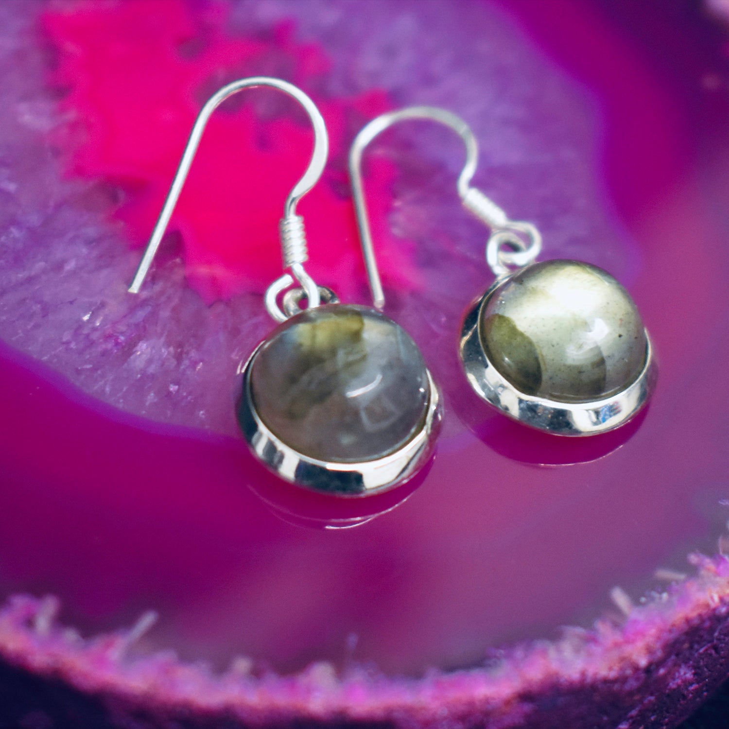 Ganesha Handicrafts, Plain Circle Labradorite Earrings, Circle Labradorite Earrings, Plain Labradorite Earrings, Women's Trending Earrings, New Model Women's earrings, Women's Stylish Earrings.