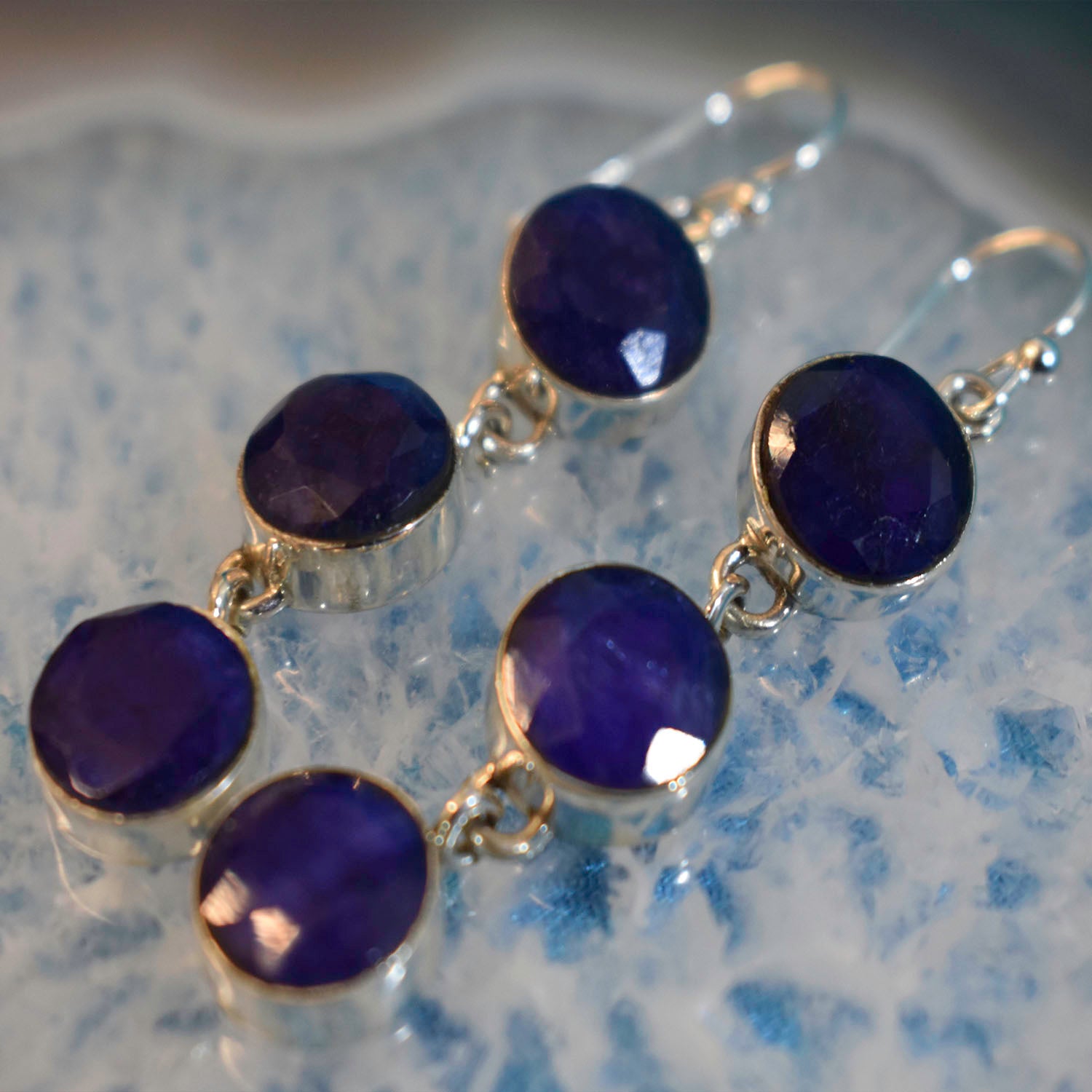 Ganesha Handicrafts, Sterling Sapphire Triple Drop Earrings (925), Sapphire Triple Drop Earrings, 925-Sterling Triple Drop Earring, Women's Trending Earrings, Women's Traditional Earrings, Blue Colour Earrings, Fashion For Women's Earrings.