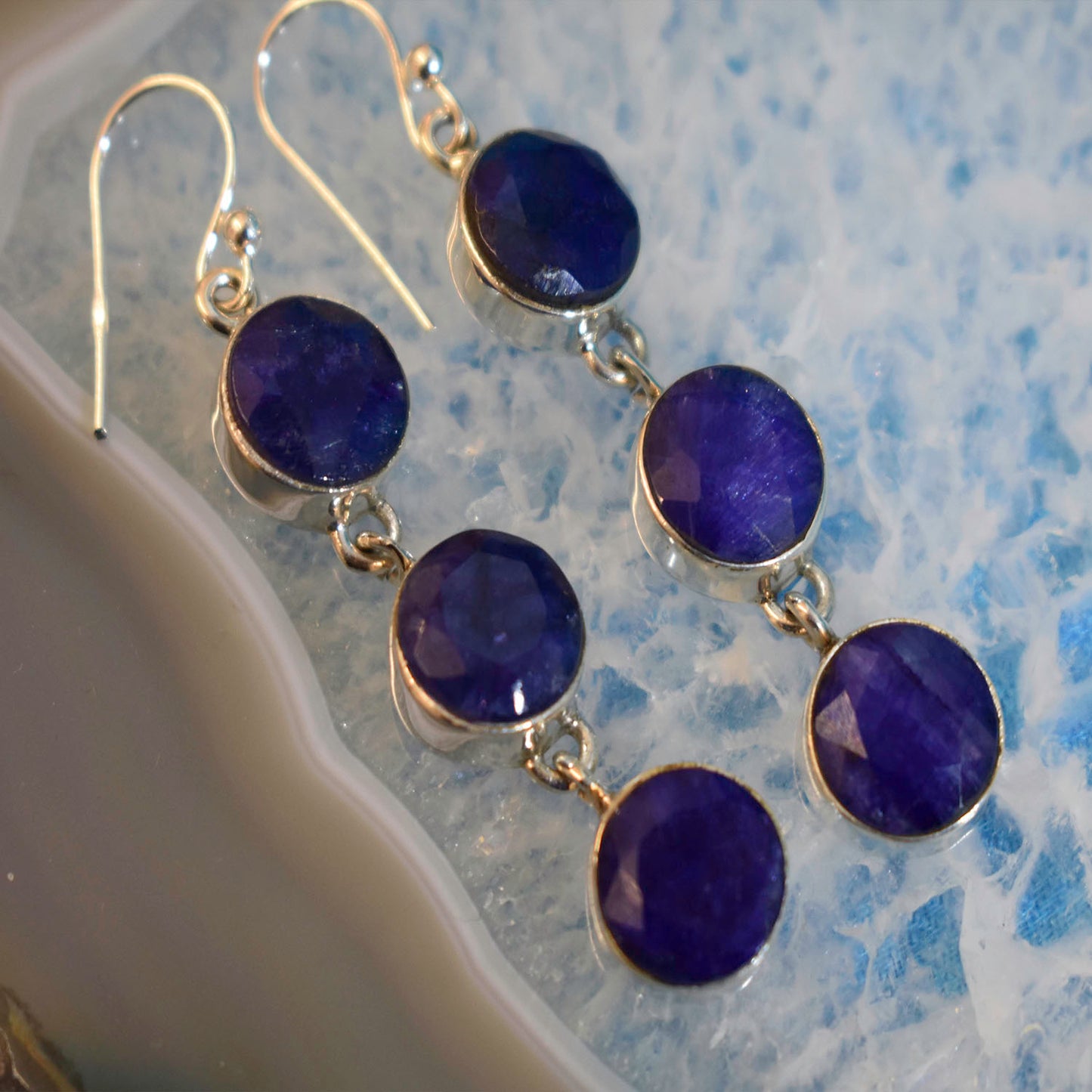 Ganesha Handicrafts, Sterling Sapphire Triple Drop Earrings (925), Sapphire Triple Drop Earrings, 925-Sterling Triple Drop Earring, Women's Trending Earrings, Women's Traditional Earrings, Blue Colour Earrings, Fashion For Women's Earrings.