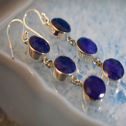 Ganesha Handicrafts, Sterling Sapphire Triple Drop Earrings (925), Sapphire Triple Drop Earrings, 925-Sterling Triple Drop Earring, Women's Trending Earrings, Women's Traditional Earrings, Blue Colour Earrings, Fashion For Women's Earrings.