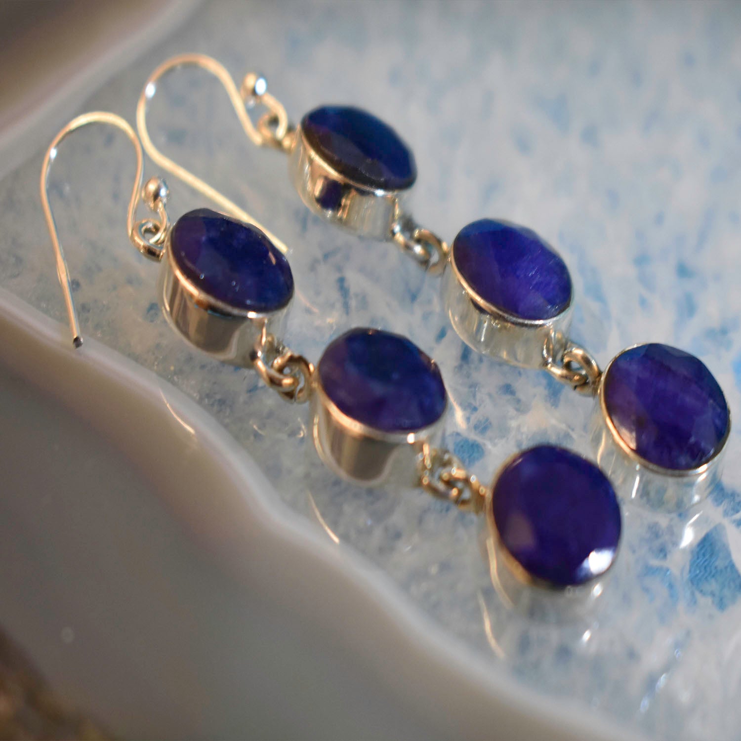 Ganesha Handicrafts, Sterling Sapphire Triple Drop Earrings (925), Sapphire Triple Drop Earrings, 925-Sterling Triple Drop Earring, Women's Trending Earrings, Women's Traditional Earrings, Blue Colour Earrings, Fashion For Women's Earrings.