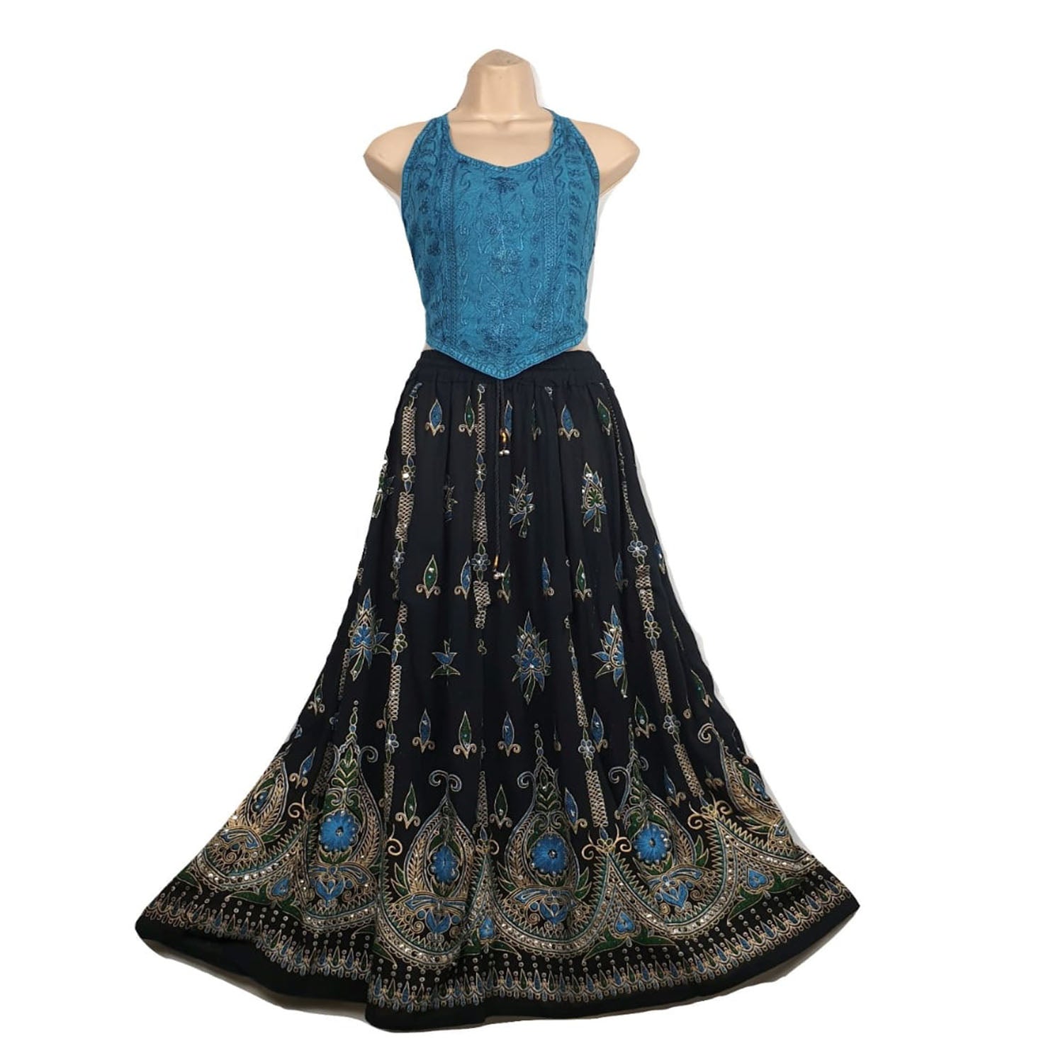 Ganesha Handicrafts-Sequin Skirt Long Dark Shades, Womens Sequin Skirt Long Dark Shades, Women's Fashion Sequin Skirts, Long Sequin Skirts, Black Colour Sequin Skirt, Dark Shades Long Sequin Skirt.