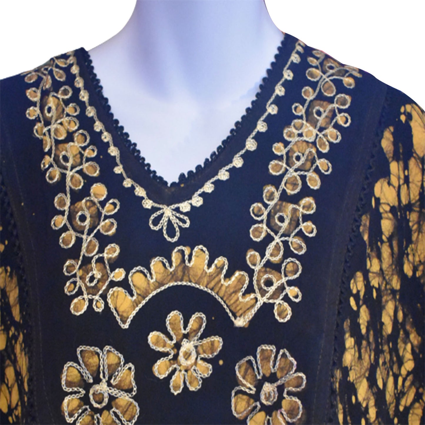 Ganesha Handicrafts, Short Kaftan-Black Top Yellow Floral, Kaftan-Black Top Yellow Floral, Black Top Yellow Floral, Women's Fashion Short Kaftan-Floral, Trending Short Kaftan Floral. 