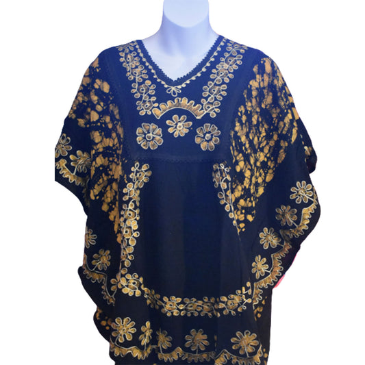 Ganesha Handicrafts, Short Kaftan-Black Top Yellow Floral, Kaftan-Black Top Yellow Floral, Black Top Yellow Floral, Women's Fashion Short Kaftan-Floral, Trending Short Kaftan Floral. 