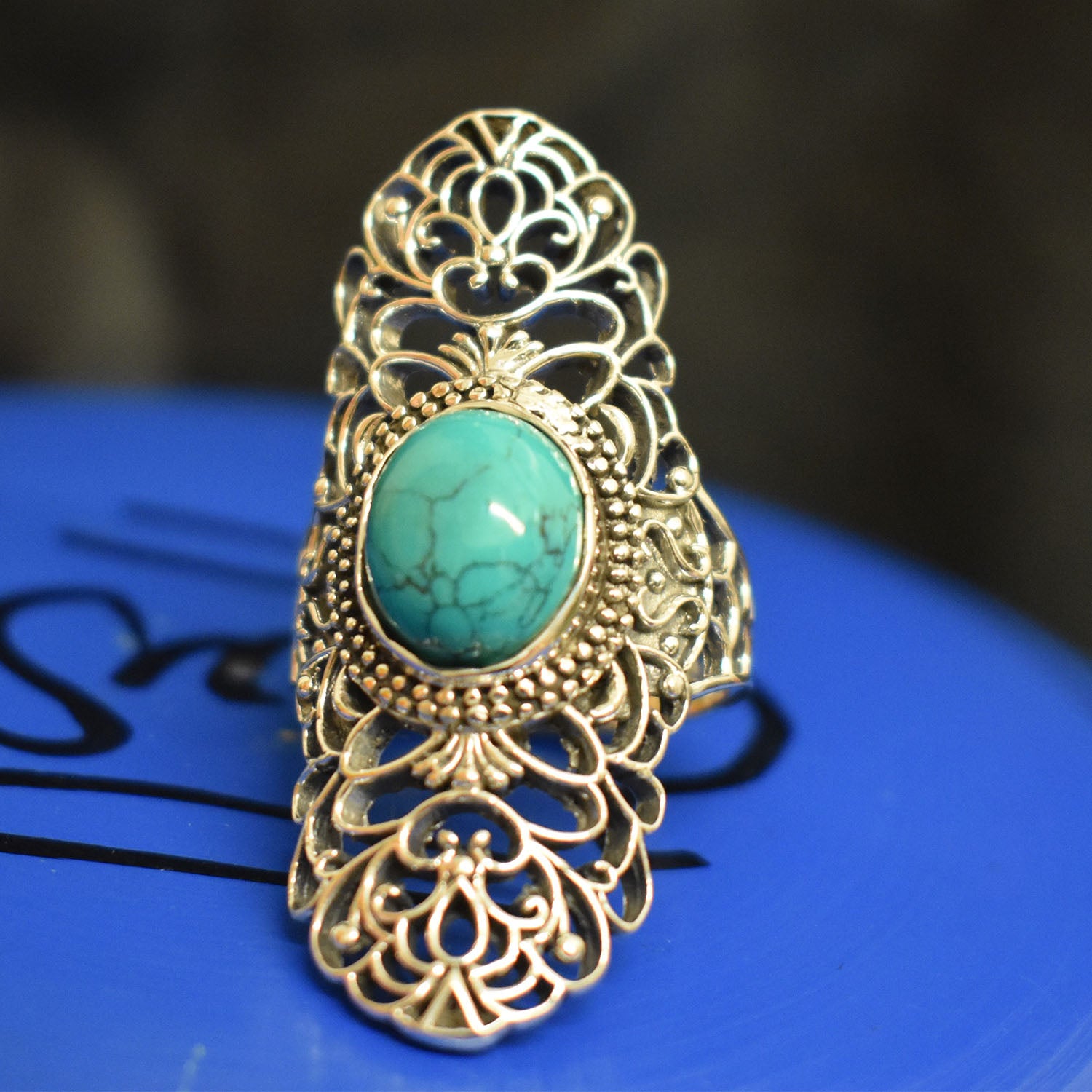 Ganesha Handicrafts, Silver and Turquoise Ring, Turquoise Ring, Turquoise Silver Ring, Turquoise For Women Ring, Women's Trending Ring, Womens Modern Ring. 