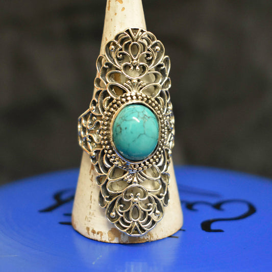 Ganesha Handicrafts, Silver and Turquoise Ring, Turquoise Ring, Turquoise Silver Ring, Turquoise For Women Ring, Women's Trending Ring, Womens Modern Ring. 