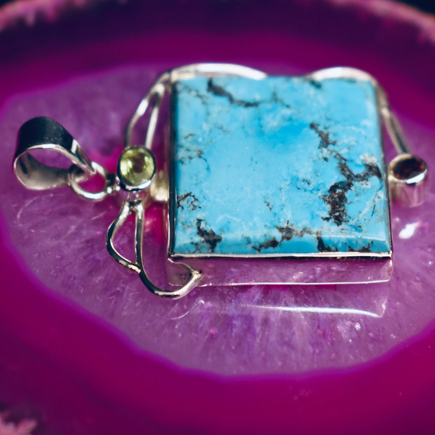 Ganesha Handicrafts, Square Turquoise Pendant (925), Square Turquoise Pendant, Turquoise Pendant, 925-Turquoise Pendant, Womens Trending Pendant, New Model Womens Pendant, Womens Modern Stylish Pendant. 