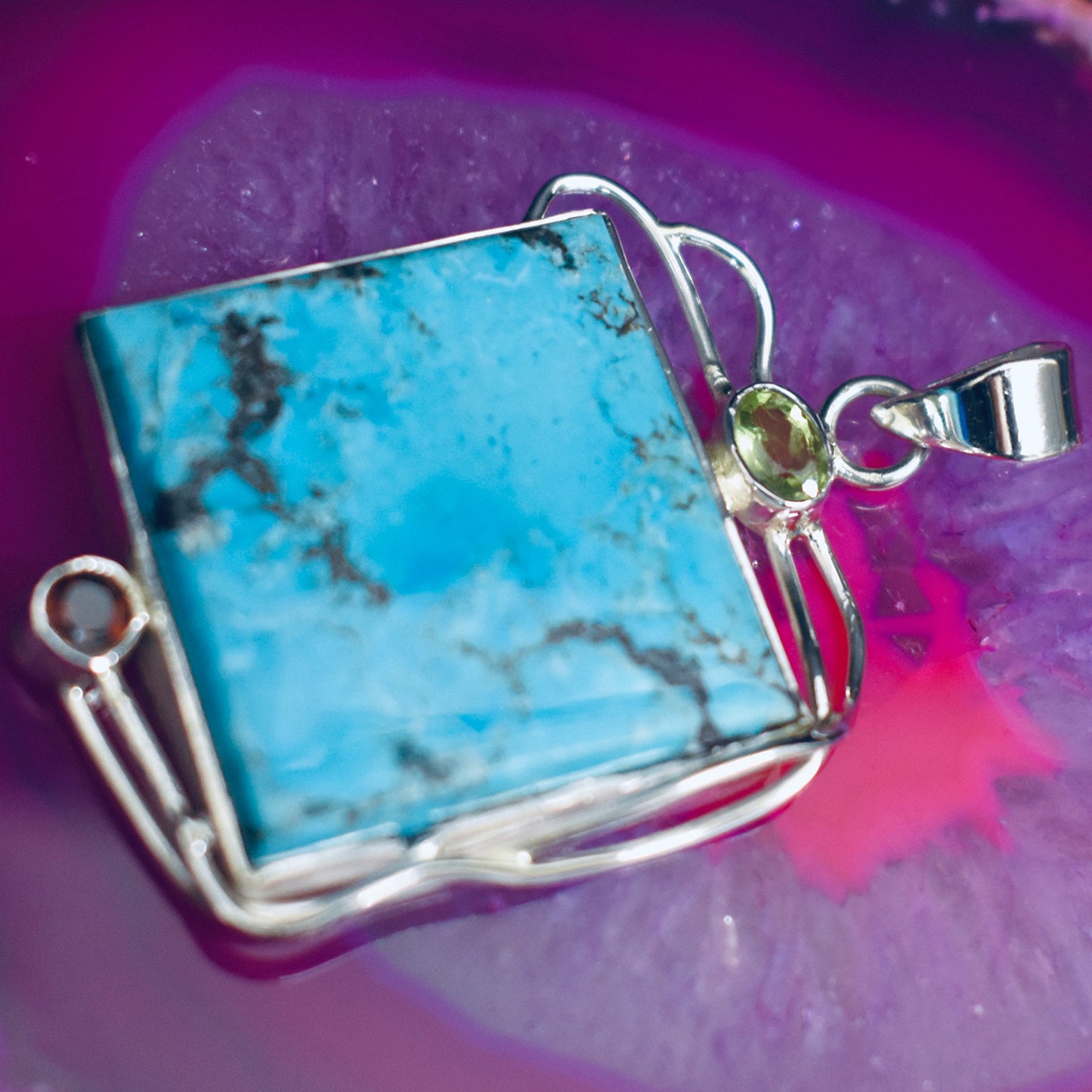 Ganesha Handicrafts, Square Turquoise Pendant (925), Square Turquoise Pendant, Turquoise Pendant, 925-Turquoise Pendant, Womens Trending Pendant, New Model Womens Pendant, Womens Modern Stylish Pendant. 