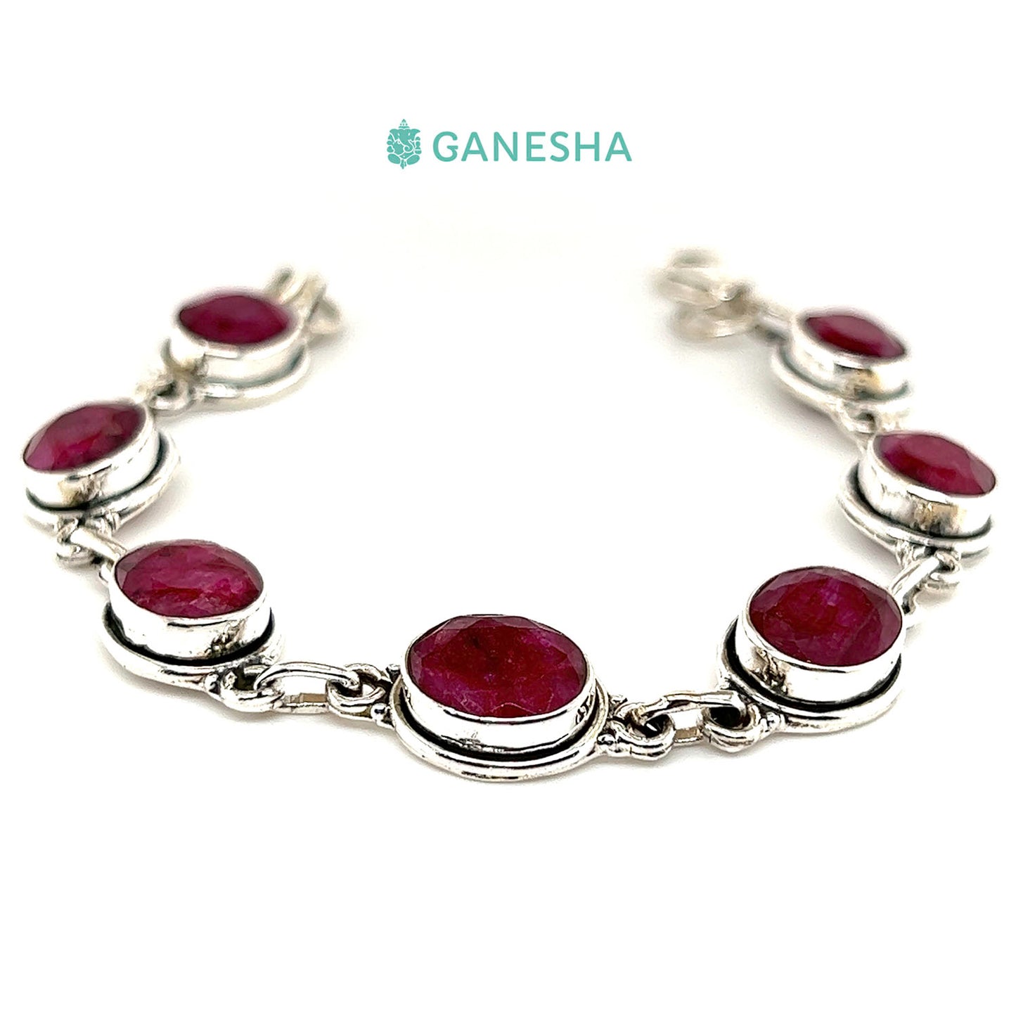 Ganesha Handicrafts, Sterling Silver Bracelet (925) Ruby, Ruby Sterling Silver Bracelet, 925-Ruby Silver Bracelet, Women's Trending Bracelet, Traditional Bracelet, Red Colour Bracelet, Womens Modern Bracelet.   