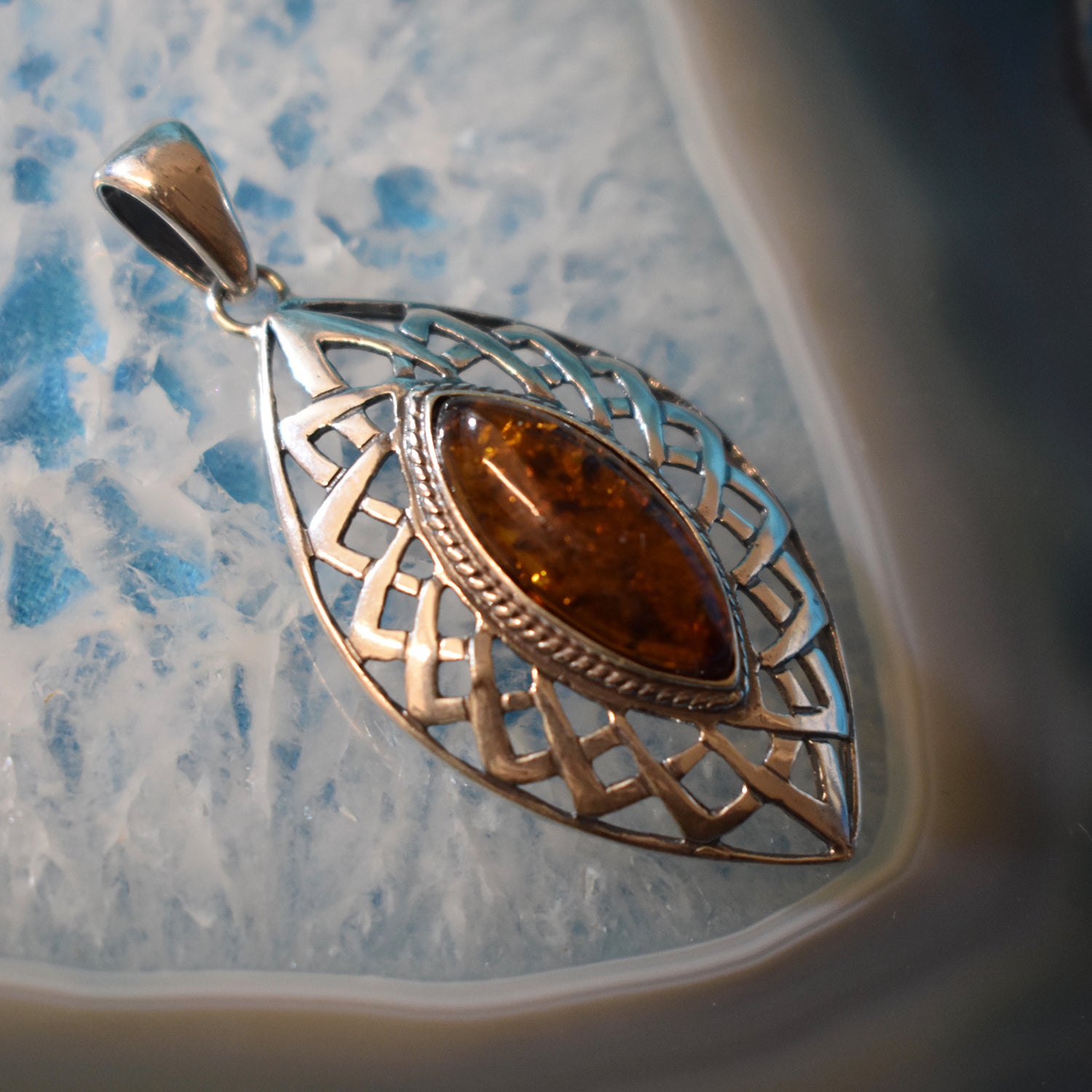 Ganesha Handicrafts, Sterling Silver Amber Pendant (925), Amber Silver Pendant, Women's trending Pendant, Women's Fashion Pendant, Pendant Collections for uk. 