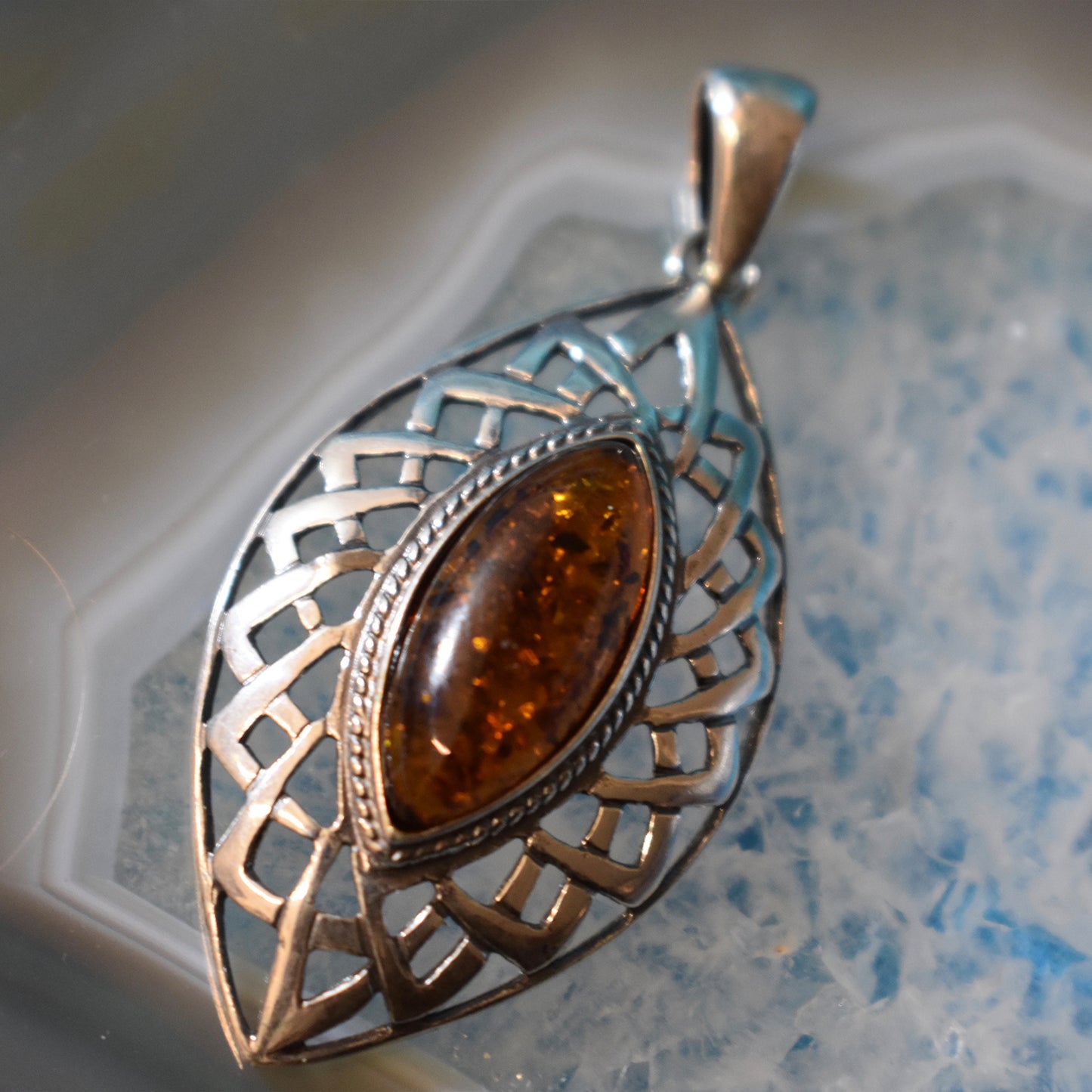 Ganesha Handicrafts, Sterling Silver Amber Pendant (925), Amber Silver Pendant, Women's trending Pendant, Women's Fashion Pendant, Pendant Collections for uk. 