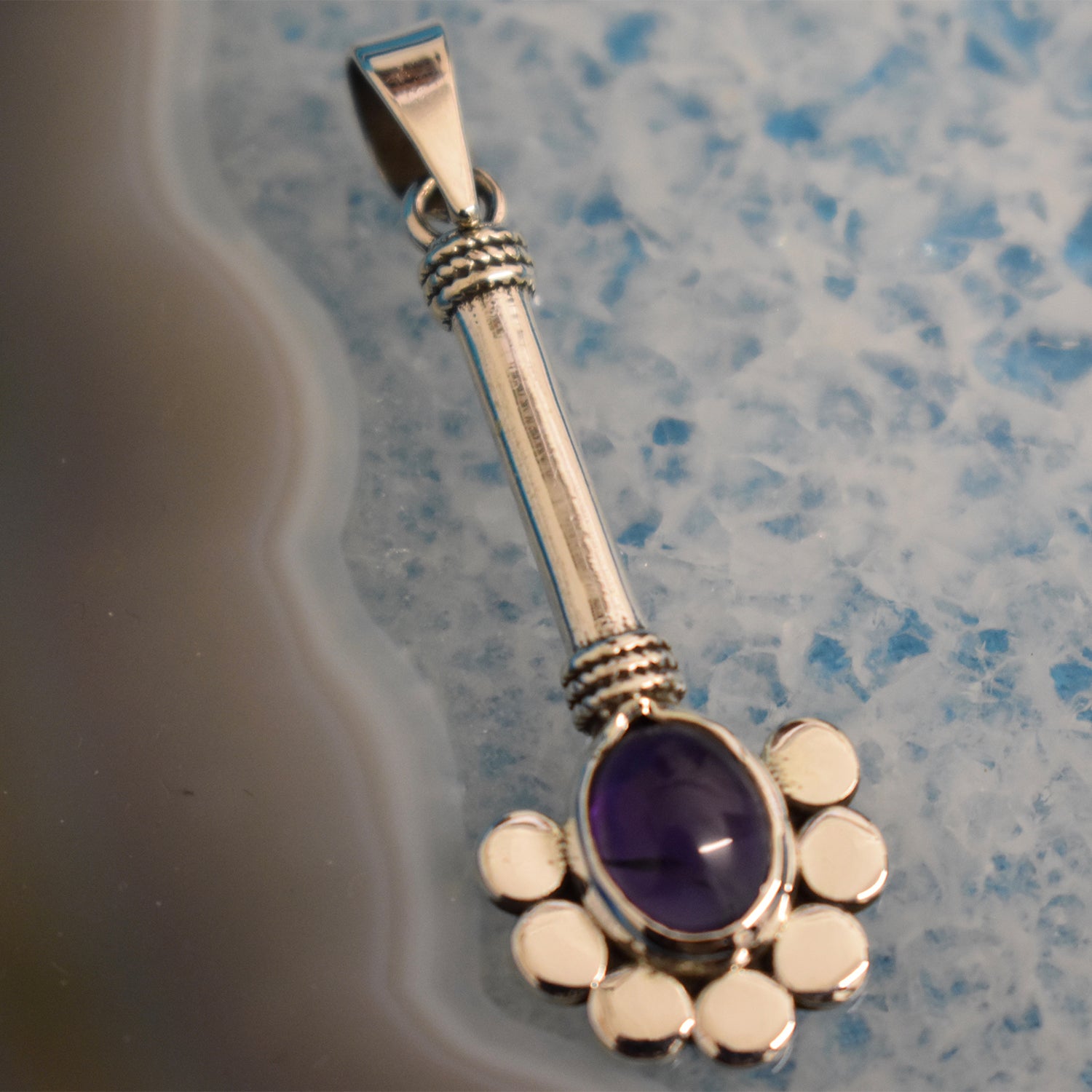 Ganesha Handicrafts, Sterling Silver Amethyst Key Pendant (925), Sterling Silver Amethyst Key Pendant, Silver Amethyst Key Pendant, 925-Silver Amethyst Pendant, Womens Trending Pendant, Amethyst Pendant, Womens New Modern Pendant. 