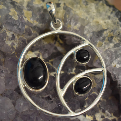Ganesha Handicrafts, Sterling Silver Circle Stoned Pendant (925), Sterling Silver Stoned Pendant, Circle Stoned Pendant, Women's Trending Pendant,Black Style pendant, Traditional Pendant. 