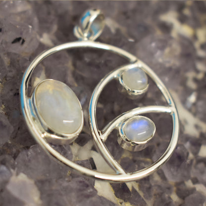 Ganesha Handicrafts, Sterling Silver Circle Stoned Pendant (925), Sterling Silver Stoned Pendant, Circle Stoned Pendant, Women's Trending Pendant, Moonstone Style pendant, Traditional Pendant. 