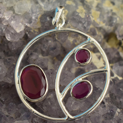 Ganesha Handicrafts, Sterling Silver Circle Stoned Pendant (925), Sterling Silver Stoned Pendant, Circle Stoned Pendant, Women's Trending Pendant, Ruby Style pendant, Traditional Pendant. 