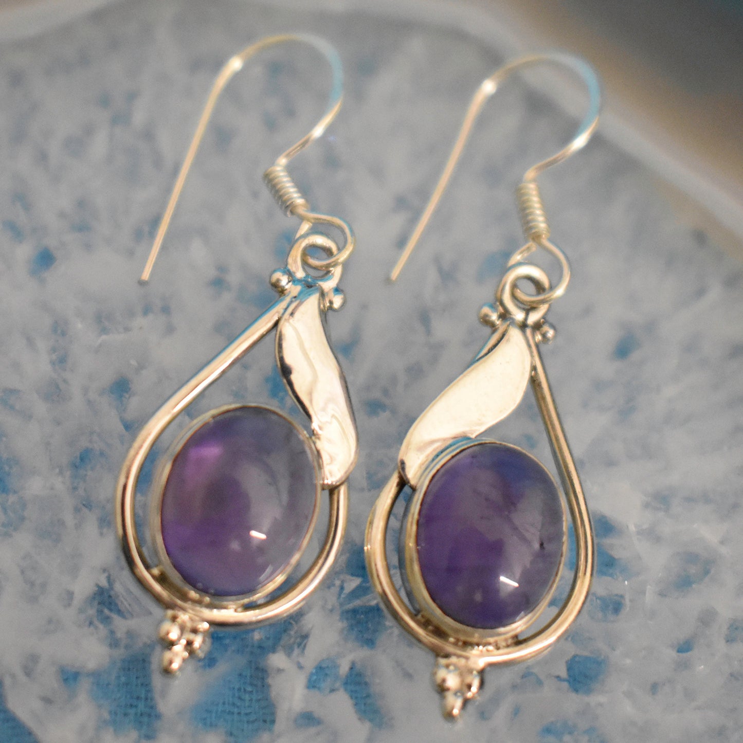 Ganesha Handicrafts, Sterling Silver Drop Earrings, Women's Stylish Earrings, 925-Sterling silver Earrings, Drop Earrings, Silver Earrings, Women's trending Earrings, Blue Colour Earrings.