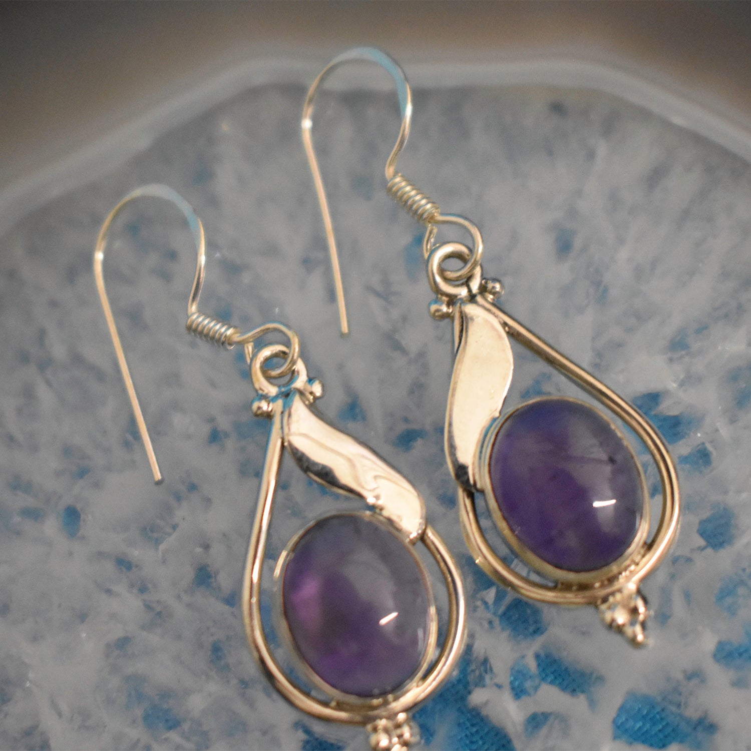 Ganesha Handicrafts, Sterling Silver Drop Earrings, Women's Stylish Earrings, 925-Sterling silver Earrings, Drop Earrings, Silver Earrings, Women's trending Earrings, Blue Colour Earrings.