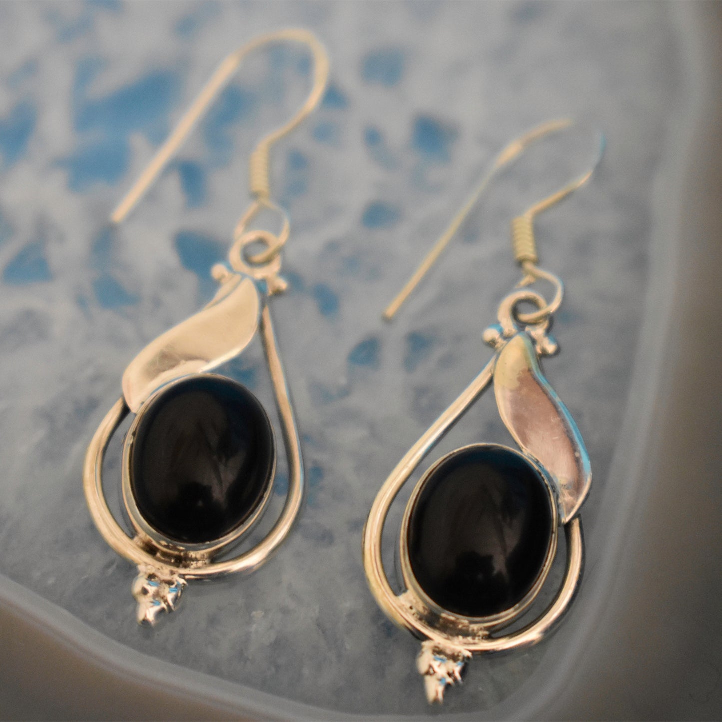 Ganesha Handicrafts, Sterling Silver Drop Earrings, Women's Stylish Earrings, 925-Sterling silver Earrings, Drop Earrings, Silver Earrings, Women's trending Earrings, Black Colour Earrings.