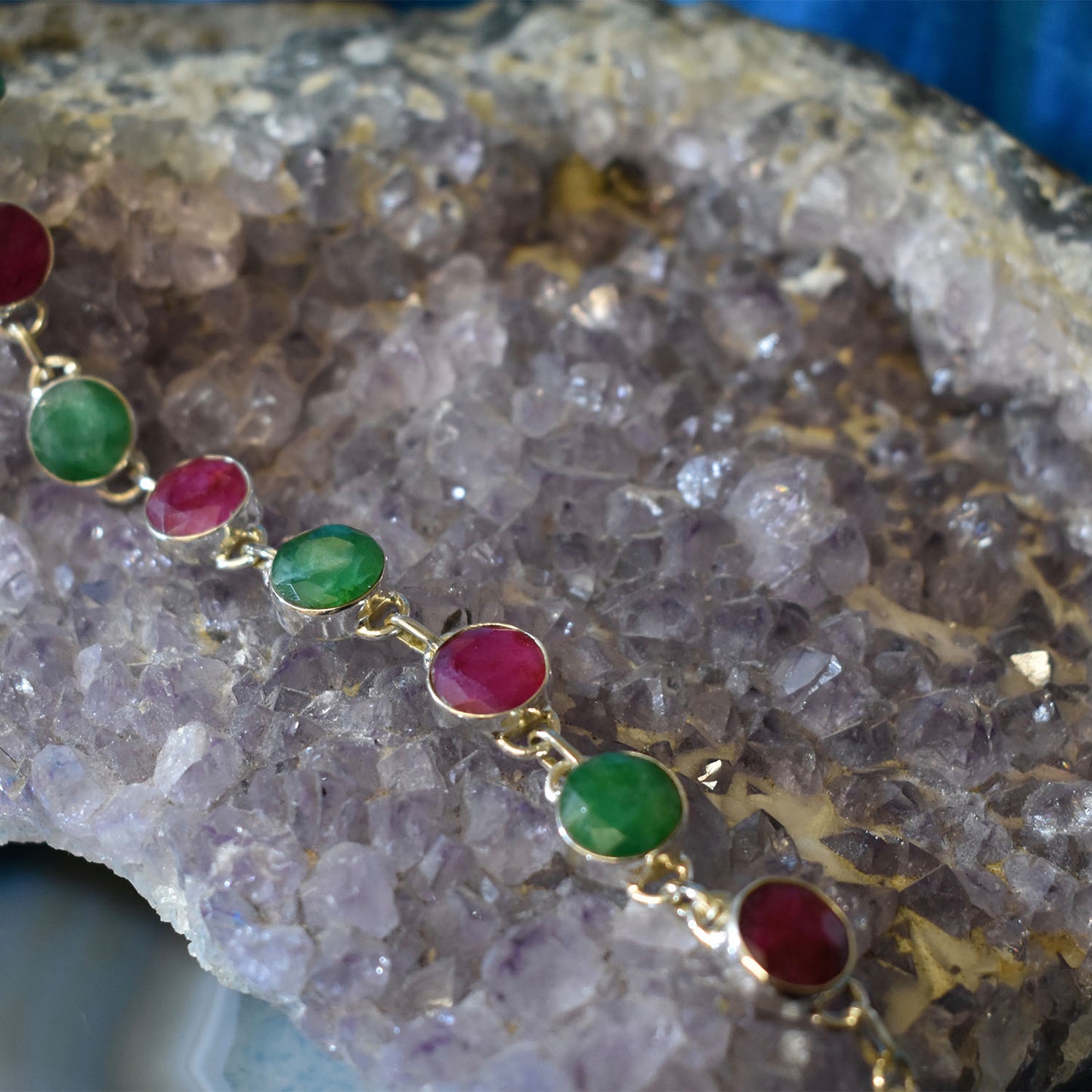 Ganesha Handicrafts Sterling Silver Emerald and Ruby Bracelet (925), Bracelet, Ruby Bracelet, Emerald Bracelet, Silver Bracelet, Sterling Silver Bracelet, Emerald Bracelet