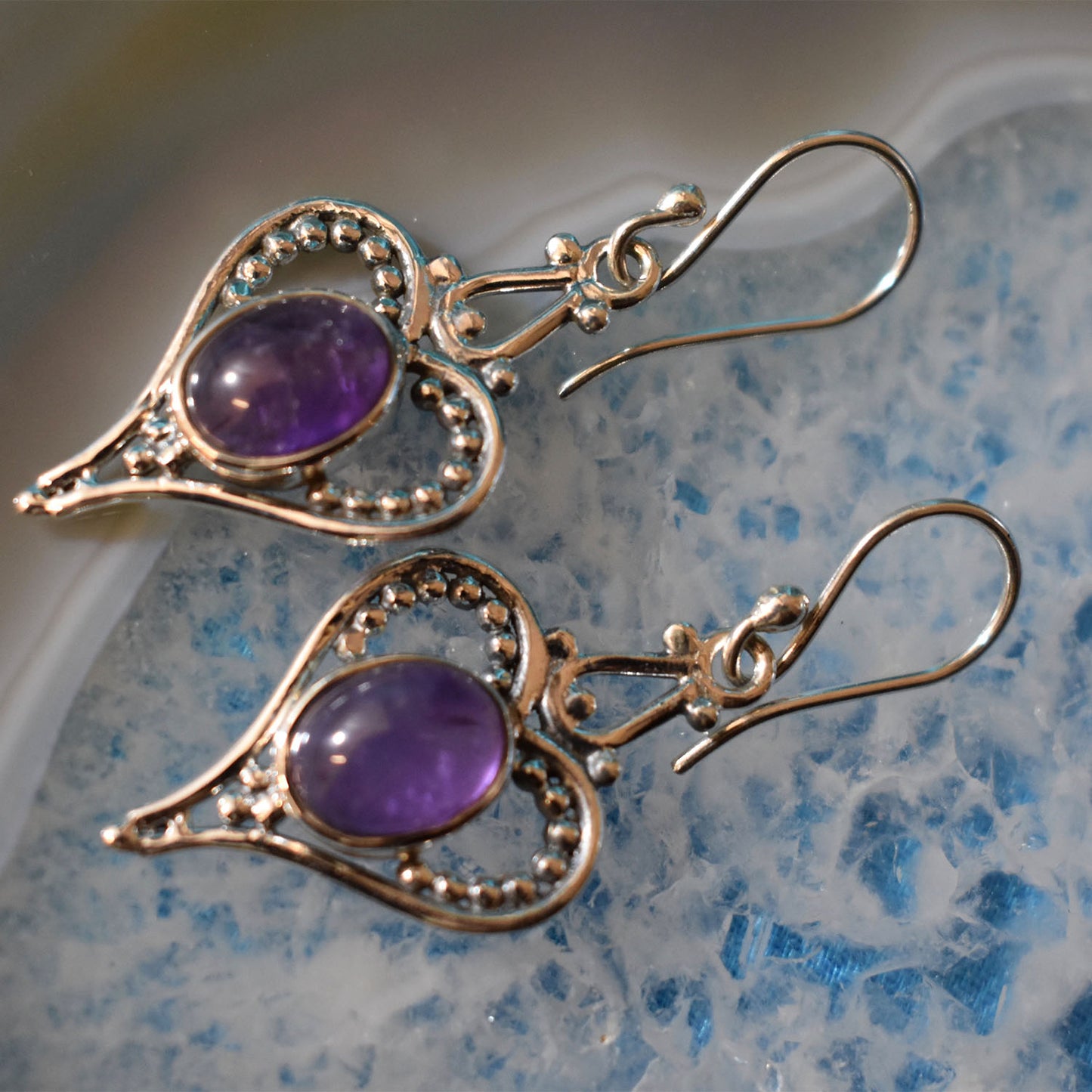 Ganesha Handicrafts Sterling Silver Heart Earrings (925), Earrings, Heart Earrings, Silver Earrings, Silver Heart Earrings, Sterling Earrings, Violet Earings