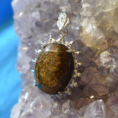Ganesha Handicrafts, Sterling Silver Iron Tigers Eye Pendant (925), Silver Iron Tigers Eye Pendant, 925-Silver Iron Tiger Eye Pendant,  Womens Trending Pendant. 