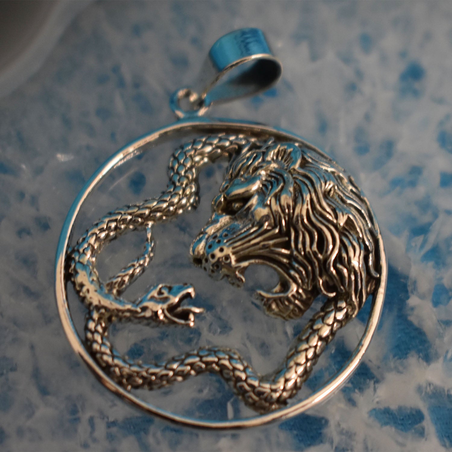 Ganesha Handicrafts Sterling Silver Lion v Snake Pendant (925), Snake Pendant, Silver Lion, Sterling Silver Lion, Pendant, Lion V Sneke Pendant, Silver Snake Pendant
