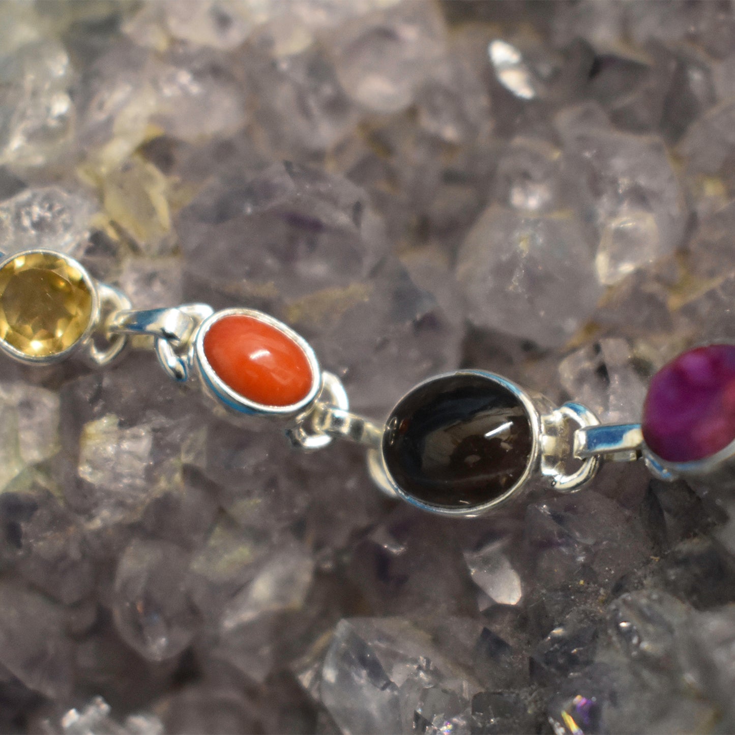 Ganesha Handicrafts, Sterling Silver Multi-Chakra Bracelet, 925-Sterling silver Bracelet, Women's Trending Bracelet, Multi-Chakra Bracelet, Women's Stylish Bracelet.