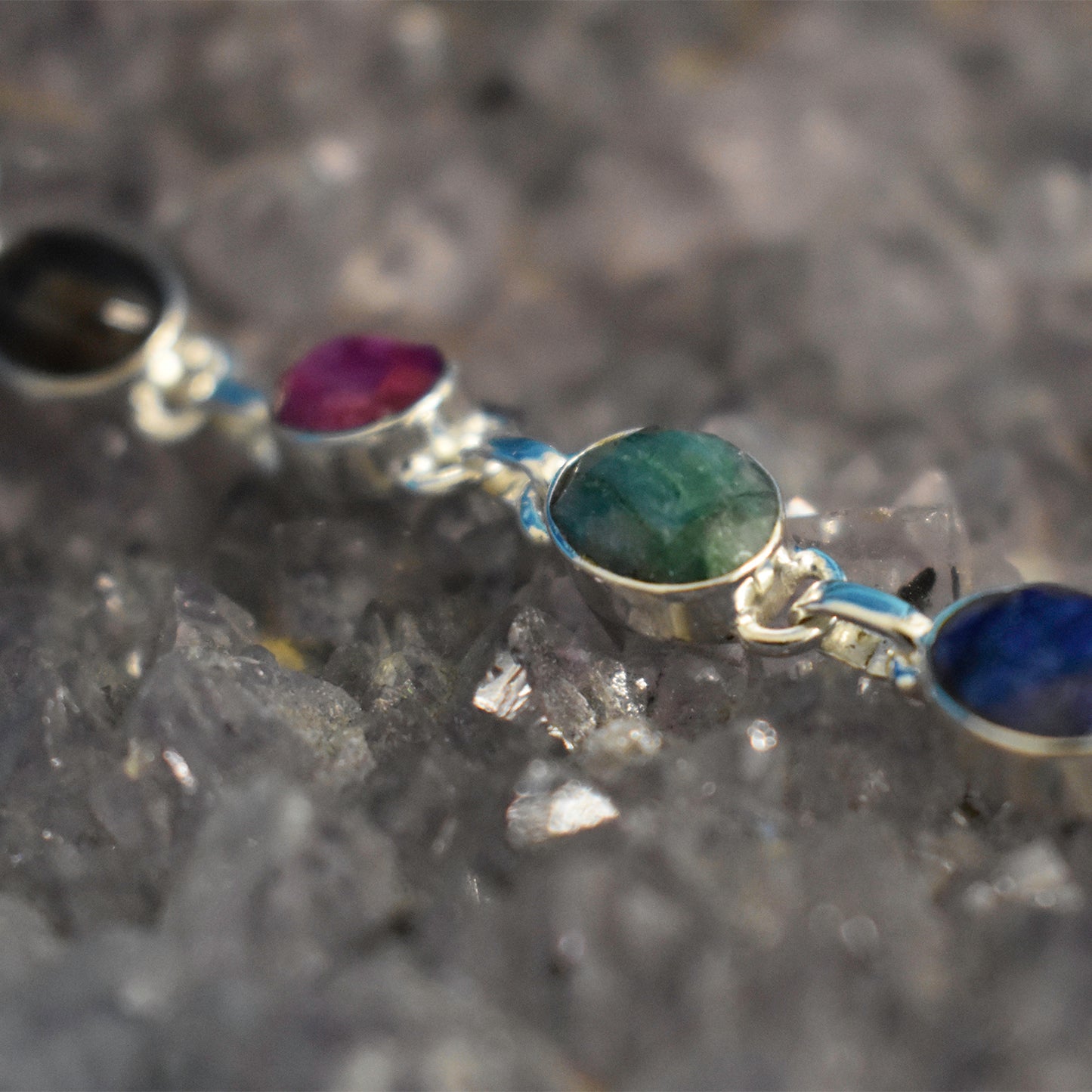 Ganesha Handicrafts, Sterling Silver Multi-Chakra Bracelet, 925-Sterling silver Bracelet, Women's Trending Bracelet, Multi-Chakra Bracelet, Women's Stylish Bracelet.