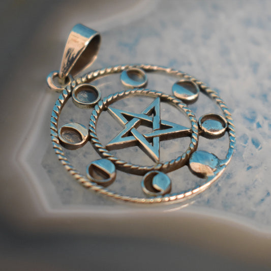 Ganesha Handicrafts, Sterling Silver Pentagram Lunar Pattern (925), Sterling Silver Pattern, 925-Silver Pattern, Womens Trending Pattern, Womens New Model Pattern, Womens Stylish Pattern. 
