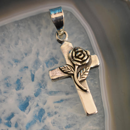 Ganesha Handicrafts, Silver Rose Cross, 925-Sterling Silver Rose Cross, Women's Trending Cross, New Womens Modern Silver 925 Cross.  