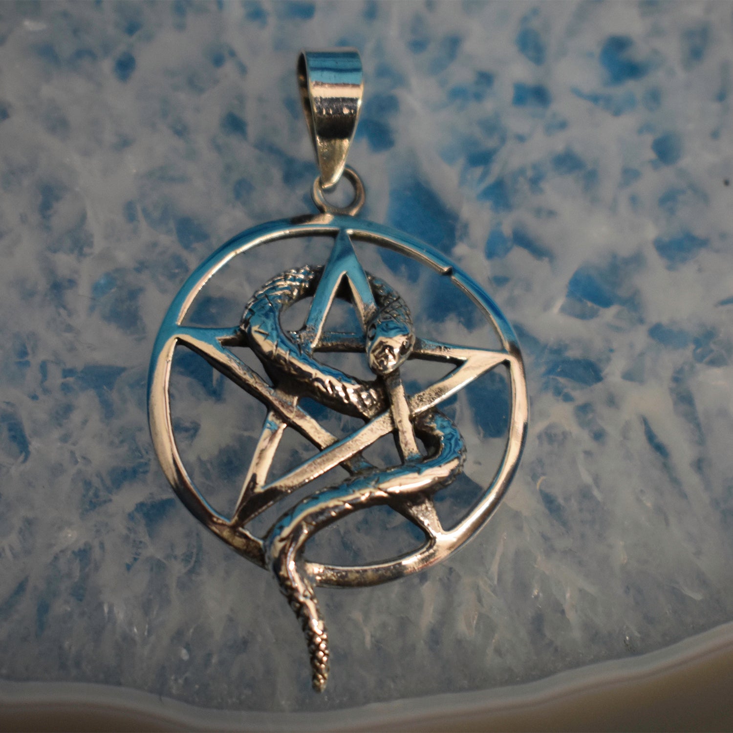 Ganesha Handicrafts, Sterling Silver Snake Wrap Pentagram, Sterling Silver Pentagram, 925-Sterling Silver Pentagram, Snake silver Wrap Pentagram, Trending Snake Wrap Pentagram.