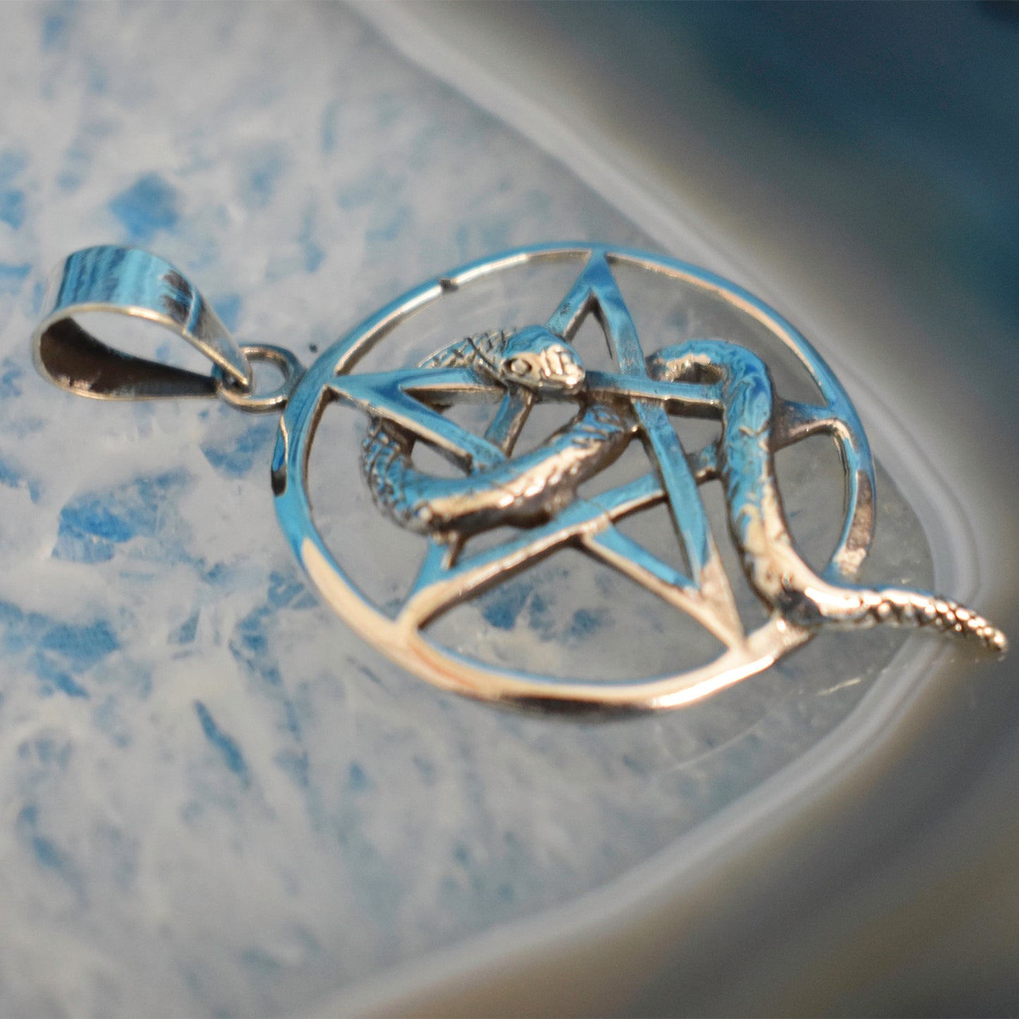 Ganesha Handicrafts, Sterling Silver Snake Wrap Pentagram, Sterling Silver Pentagram, 925-Sterling Silver Pentagram, Snake silver Wrap Pentagram, Trending Snake Wrap Pentagram.