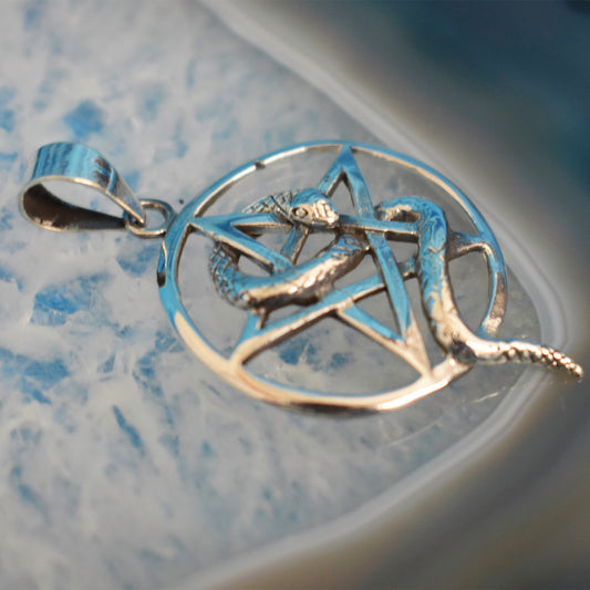 Ganesha Handicrafts, Sterling Silver Snake Wrap Pentagram, Sterling Silver Pentagram, 925-Sterling Silver Pentagram, Snake silver Wrap Pentagram, Trending Snake Wrap Pentagram.