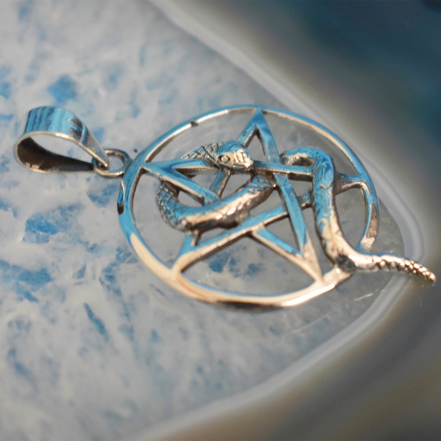 Ganesha Handicrafts, Sterling Silver Snake Wrap Pentagram, Sterling Silver Pentagram, 925-Sterling Silver Pentagram, Snake silver Wrap Pentagram, Trending Snake Wrap Pentagram.