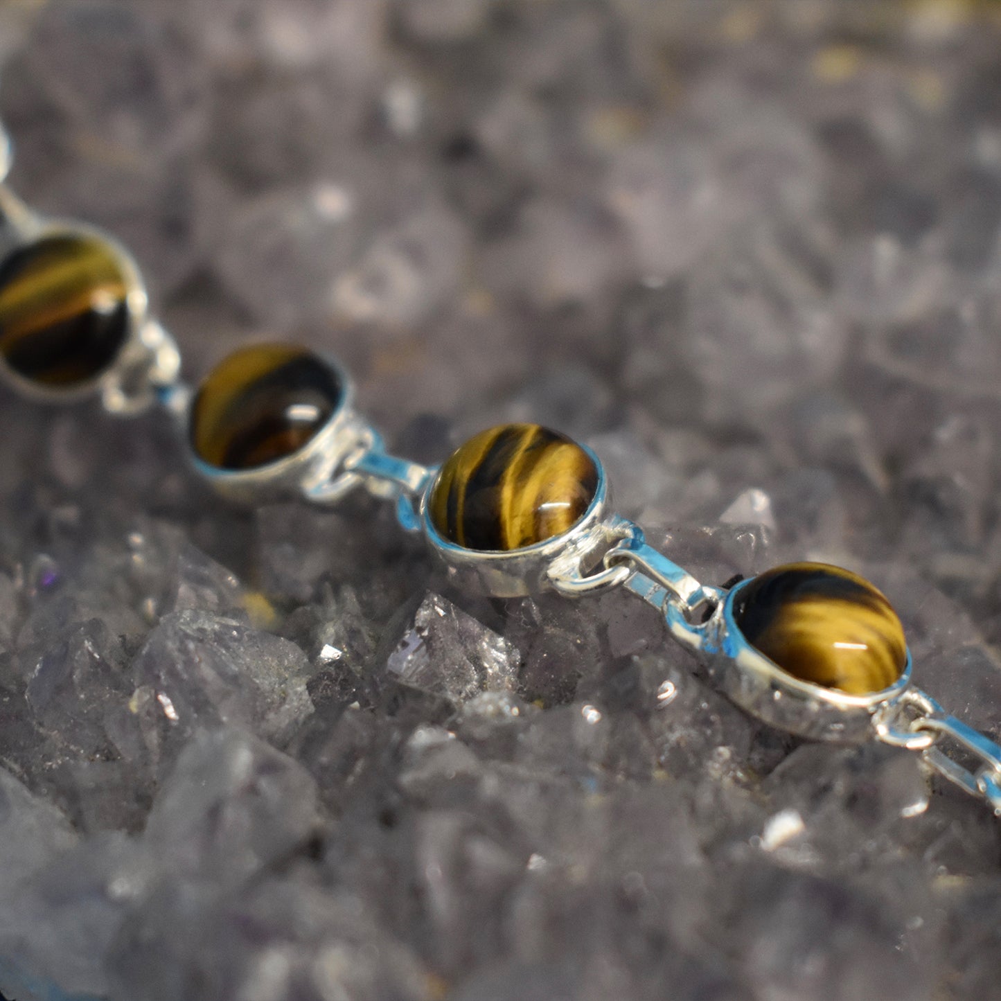 Ganesha Handicrafts, Sterling Silver Tigers Eye Bracelet, Silver Tigers Eye Bracelet, 925-Silver Tiger Eye Model Bracelet, Women's Modern Bracelet, Trending Bracelet.