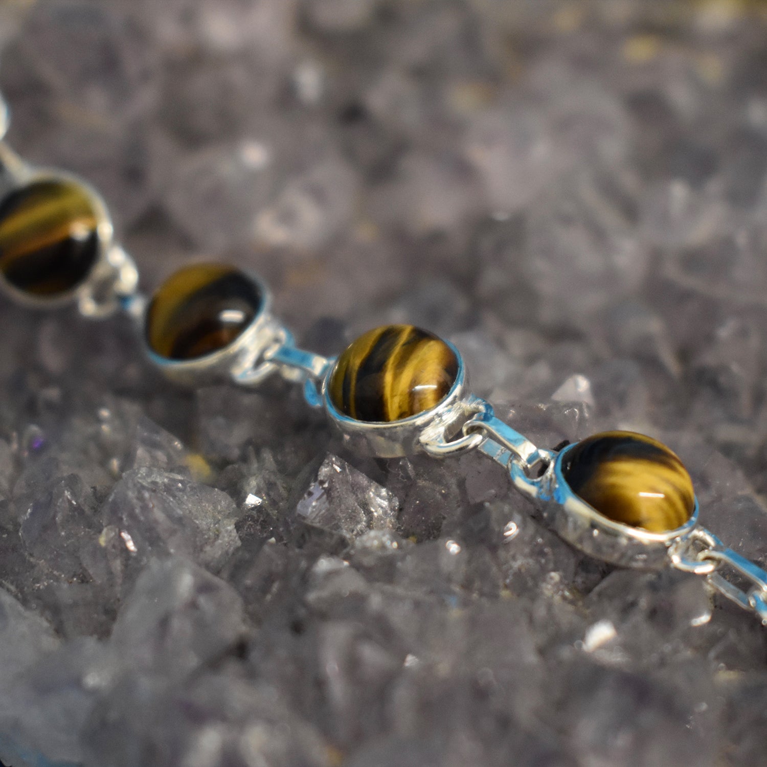 Ganesha Handicrafts, Sterling Silver Tigers Eye Bracelet, Silver Tigers Eye Bracelet, 925-Silver Tiger Eye Model Bracelet, Women's Modern Bracelet, Trending Bracelet.