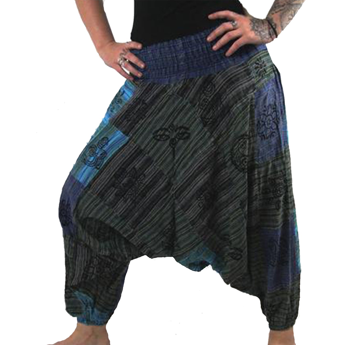 Ganesha Handicrafts, Stonewashed Harem Trousers Cotton, Stonewashed Trousers , Stonewashed Harem Cotton Trousers , Women's Cotton Trousers , Trending Stone Cotton Trousers. Blue colour Stone Trousers. 