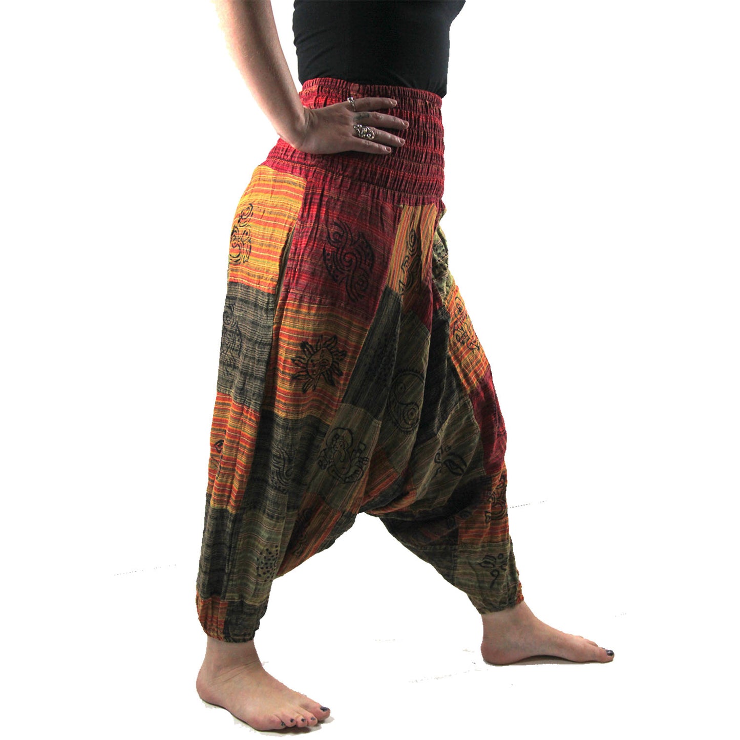 Ganesha Handicrafts, Stonewashed Harem Trousers Cotton, Stonewashed Trousers , Stonewashed Harem Cotton Trousers , Women's Cotton Trousers , Trending Stone Cotton Trousers. Red colour Stone Trousers. 