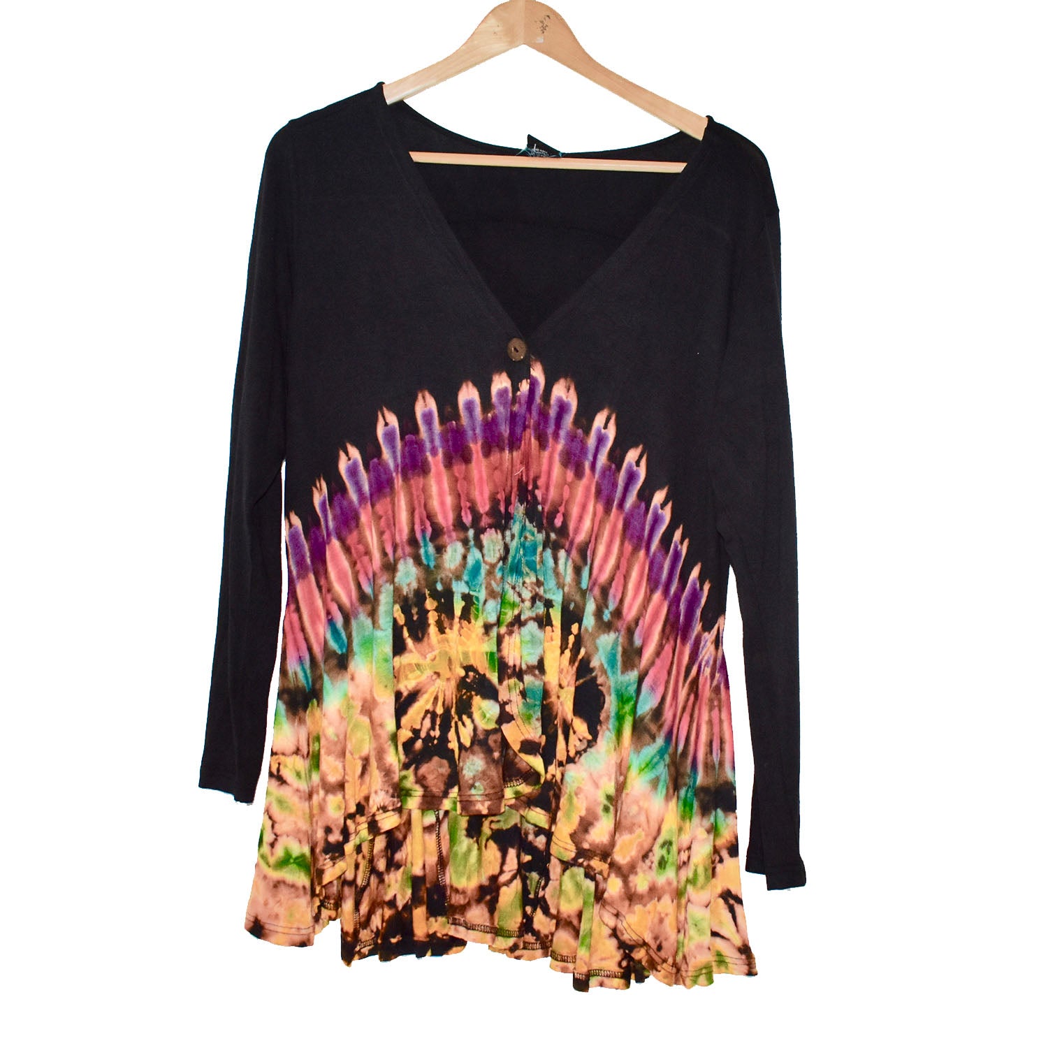 Ganesha Handicrafts Tie Dye Buttoned Cardigan, Cardigan, Buttoned Cardigan, Dye Buttoned, Tie Cardigan, Balck Cardigan, Multicoloured Cardigan