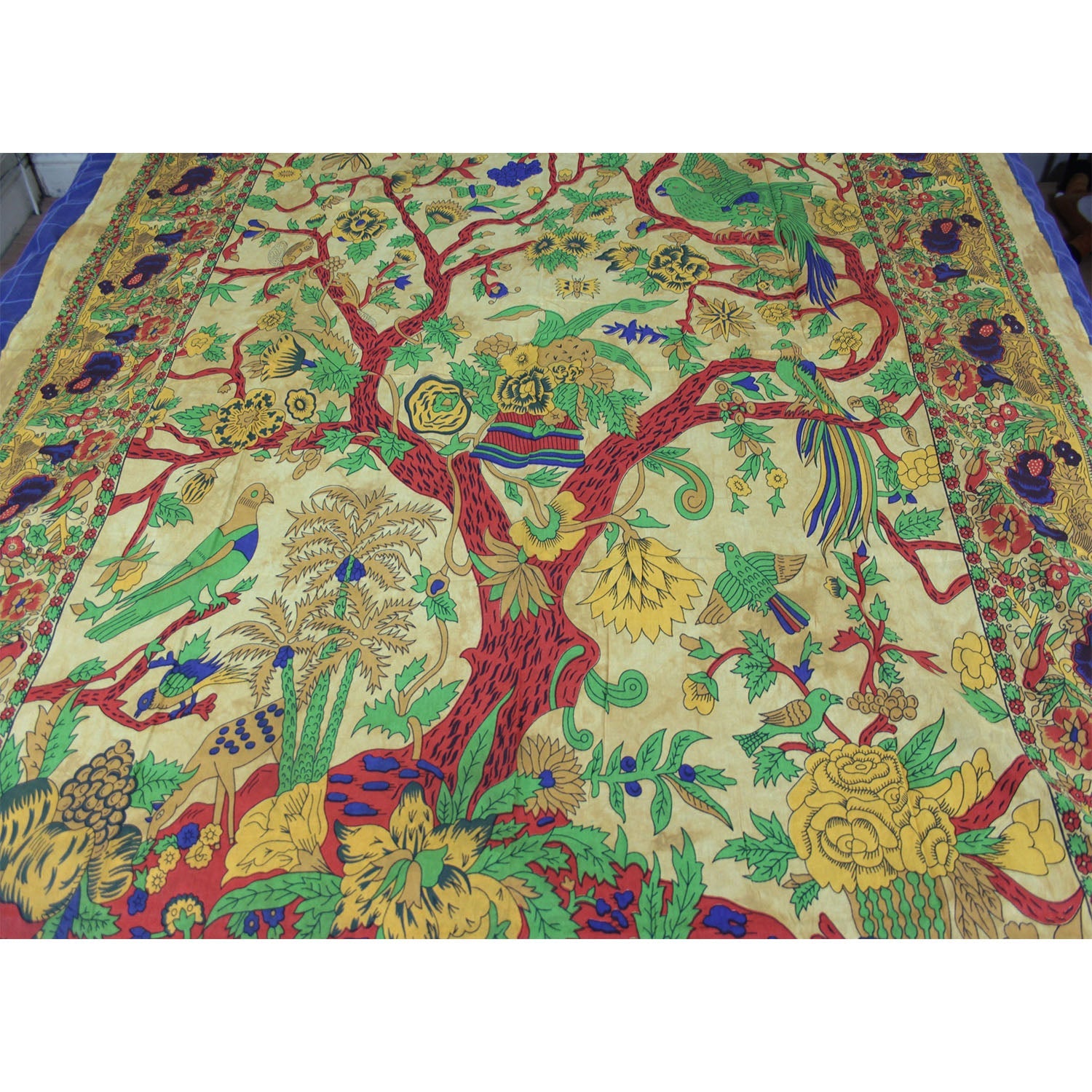 Ganesha handicrafts- Tree of Life Cotton Bed Throw, Tree of Life Cotton Bed Throw, Bed throw, Cotton Bed Throw, Cotton Bed, Tree of Life Cotton Bed, Tree of Life Cotton Bed Throw, Life cotton Bed Throw, Green Multi colour Tree of Life Cotton Bed Throw.