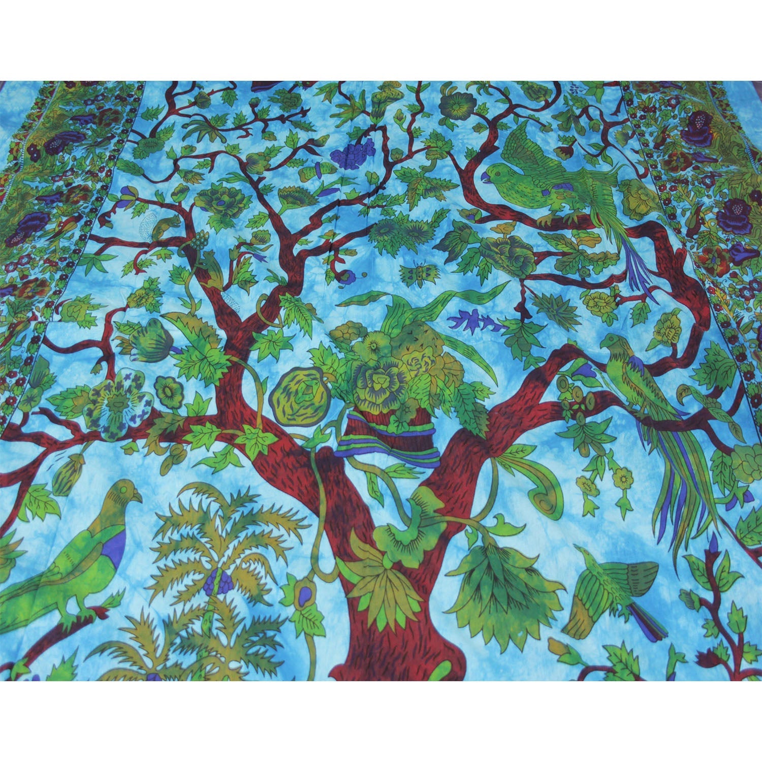 Ganesha handicrafts- Tree of Life Cotton Bed Throw, Tree of Life Cotton Bed Throw, Bed throw, Cotton Bed Throw, Cotton Bed, Tree of Life Cotton Bed, Tree of Life Cotton Bed Throw, Life cotton Bed Throw, Green and Blue Shadow colour Tree of Life Cotton Bed Throw.